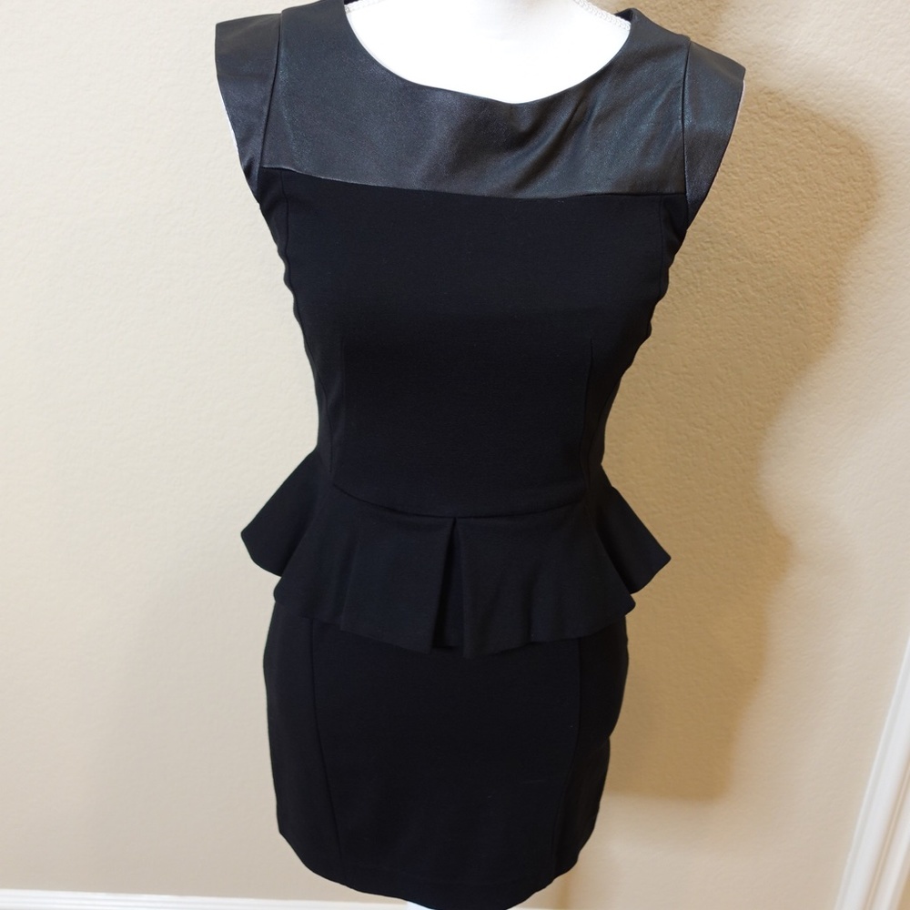 Cynthia Steffe Leather and Ponte Peplum Bodycon Mini Dress- Altered